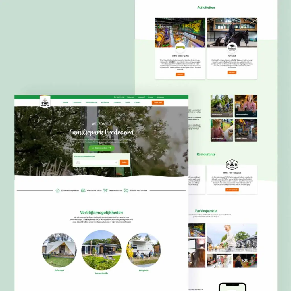 Boekingswebsite voor TOP Vredeoord en speelparadijs Jungles