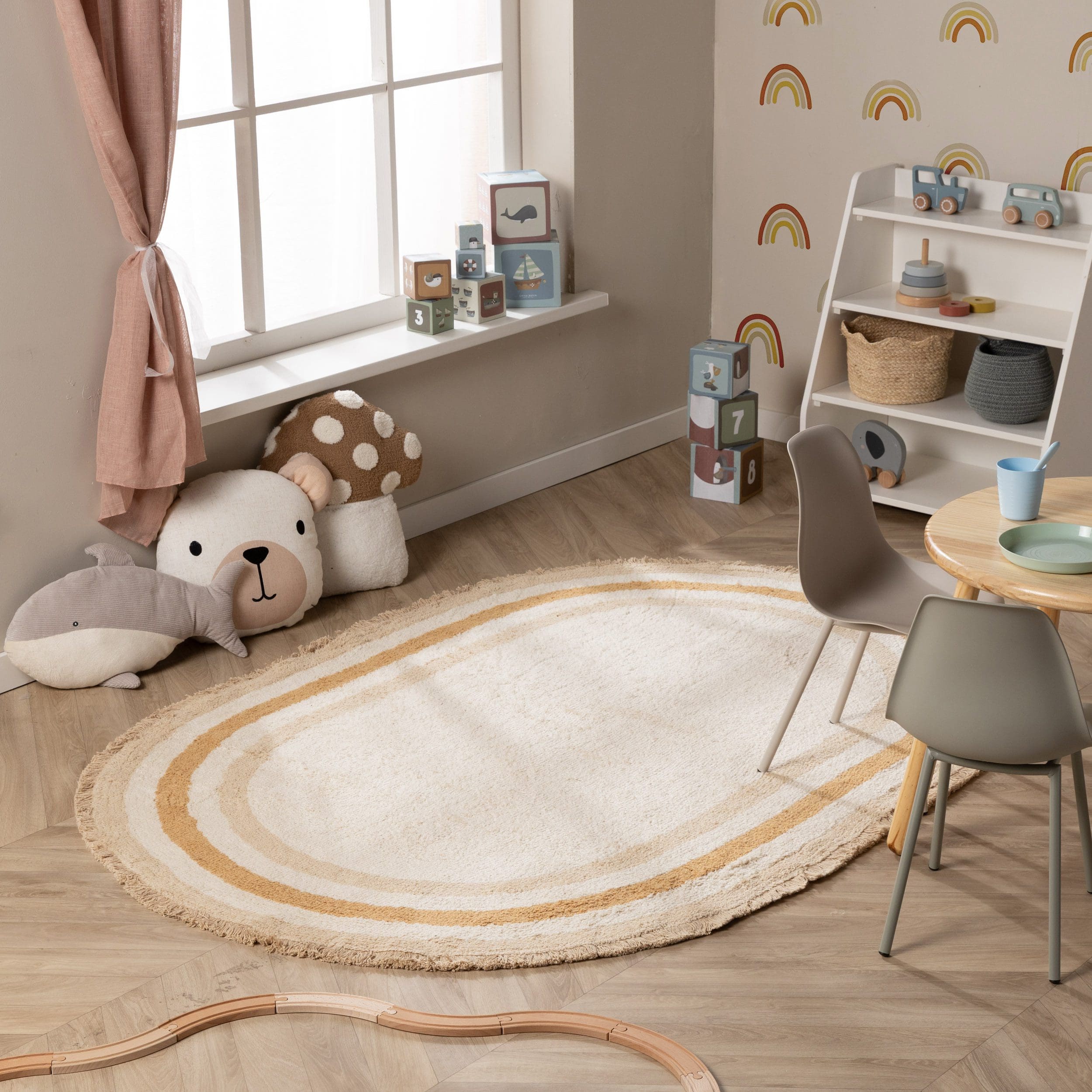Ovaal Wasbaar Kindervloerkleed Milo Beige 1