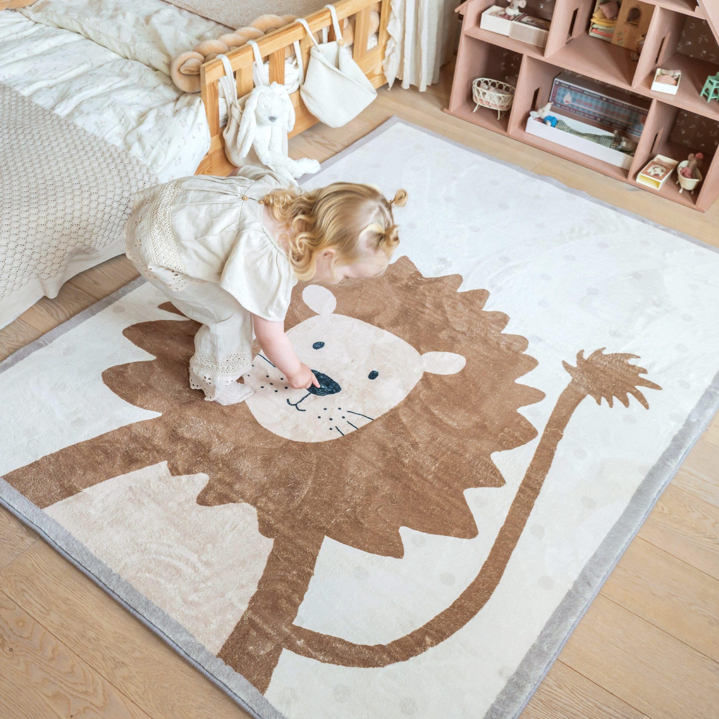 Wasbaar Kindervloerkleed Simba Lion Bruin Sfeerfoto